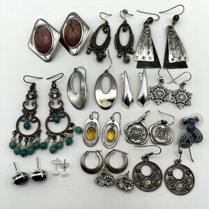 Boho Artisan Earring Lot Sterling 925 Silver Stone Dangle Modernist 15 Pairs